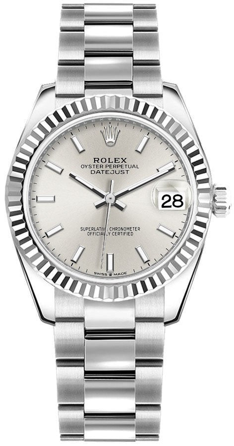 Rolex Datejust 31 Silver Index Dial Fluted Bezel Women's Watch 278274-0011