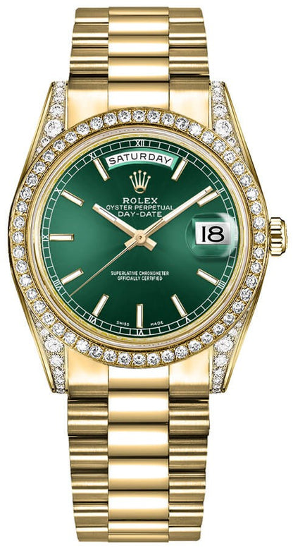 Rolex Day-Date 36 Green Dial Gold Watch 118388-0134