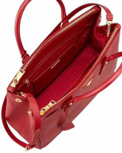 Women's Red Prada Saffiano Lux Medium Double-Zip Tote Bag