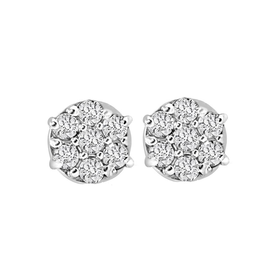 Diamond Cluster Stud Earrings, 0.25 Carat on Solid 10k White Gold