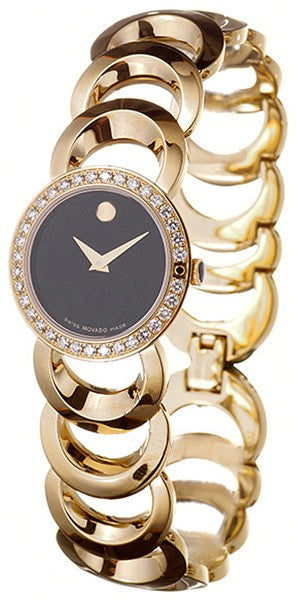 Movado Rondiro Gold and Diamonds Black Dial Women's Watch 0605529