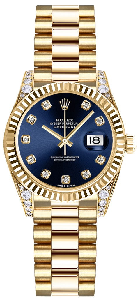 Rolex Lady-Datejust 26 Blue Diamond Dial Gold Women's Watch 179238