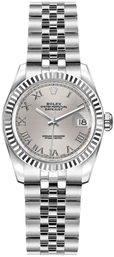 Rolex Lady-Datejust 26 Silver Roman Numeral Dial Ladies Watch 179174