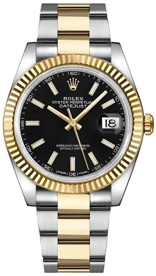 Rolex Datejust 41 Black Dial Fluted Bezel Watch 126333-0013