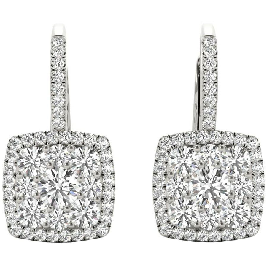 1.23 TCW White Gold Diamond Halo Pave Square Earrings E21965W