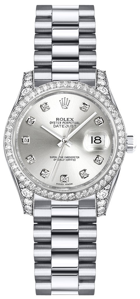 Rolex Lady-Datejust 26 Silver Diamond Dial White Gold Women's Watch 179159