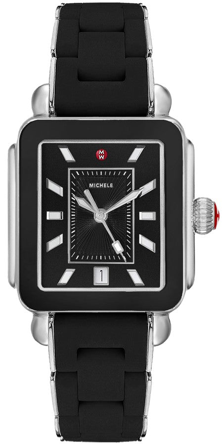 Michele Deco Sport Silver & Black Silicone Women's Watch MWW06K000025