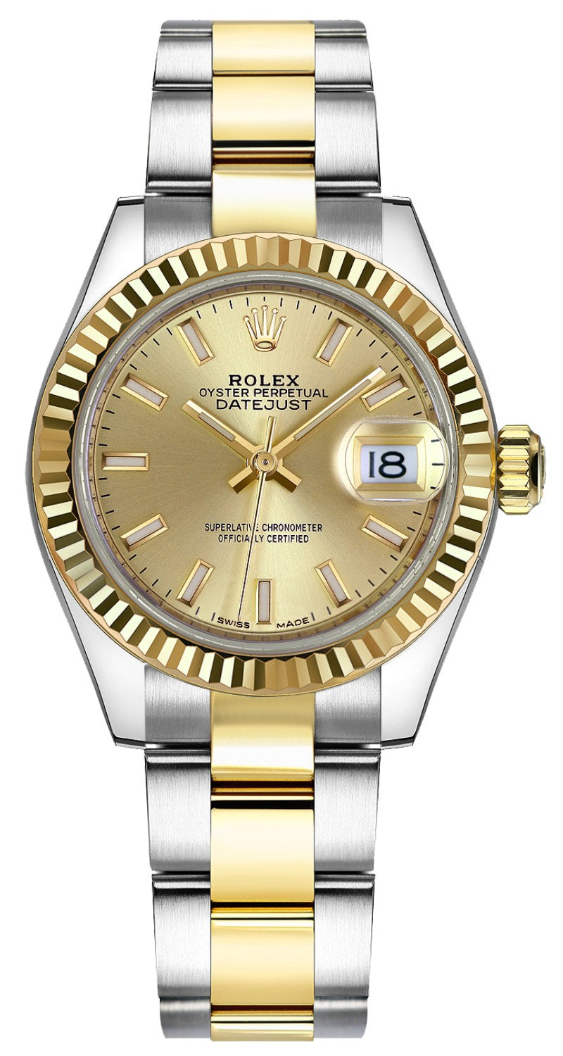 Rolex Lady-Datejust 28 Yellow Gold Fluted Bezel Watch 279173-0002