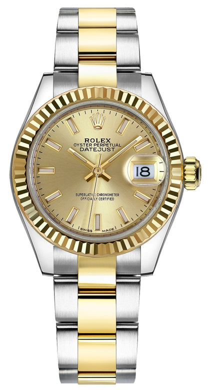 Rolex Lady-Datejust 28 Yellow Gold Fluted Bezel Watch 279173-0002