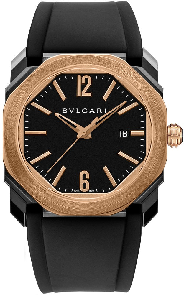 Bvlgari Octo Black Steel & Rose Gold 41mm Men's Watch 102485