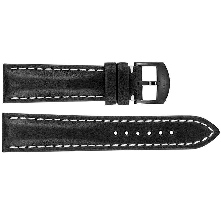 Breitling 21mm Inlet Black Leather OEM Watch Strap 493X / M18BA