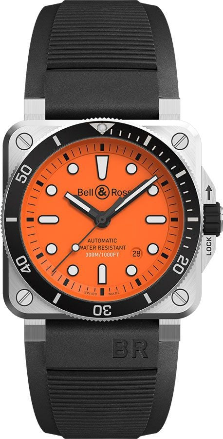 Bell & Ross Diver Orange 42mm Steel Case Men's Watch BR0392-D-O-ST/SRB