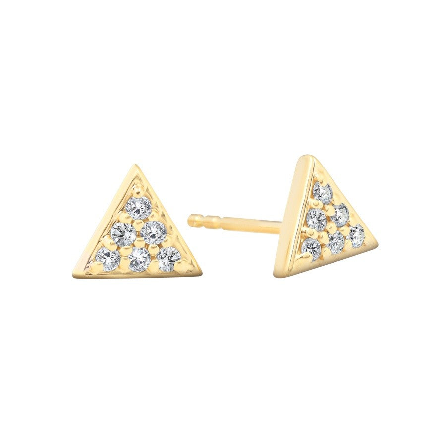 Diamond Pave Triangle Stud Earrings, 0.12 Carat on Solid 14k Yellow Gold