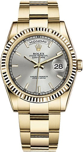 Rolex Day-Date 36 Silver Dial Solid Gold Watch 118238-0164