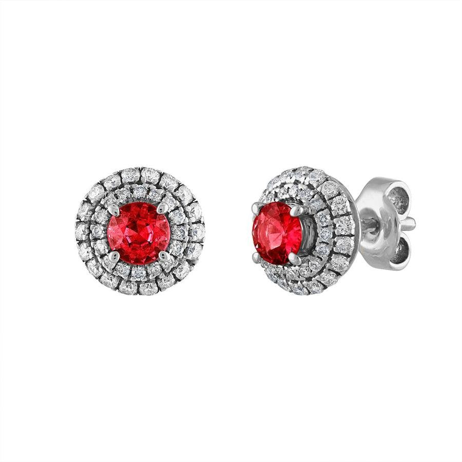 Diamond Ruby Earrings on Solid 18k White Gold