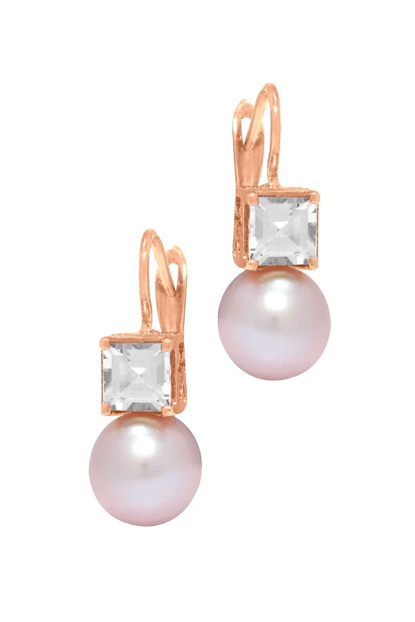 Mimi Milano 18k Rose Gold Rock Crystal Pearl Earrings O53R01FJ11-27