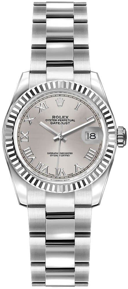 Rolex Lady-Datejust 26 Silver Roman Numeral Oyster Bracelet Watch 179174