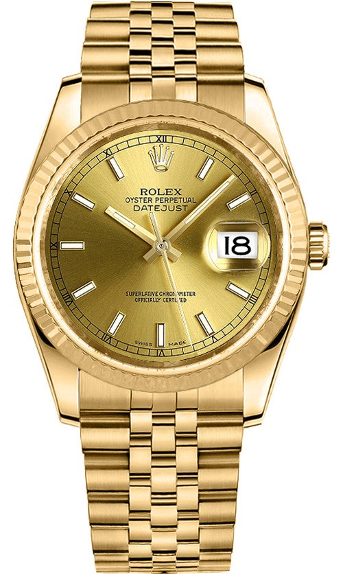 Rolex Datejust 36 Solid Gold Fluted Bezel Watch 116238-0059