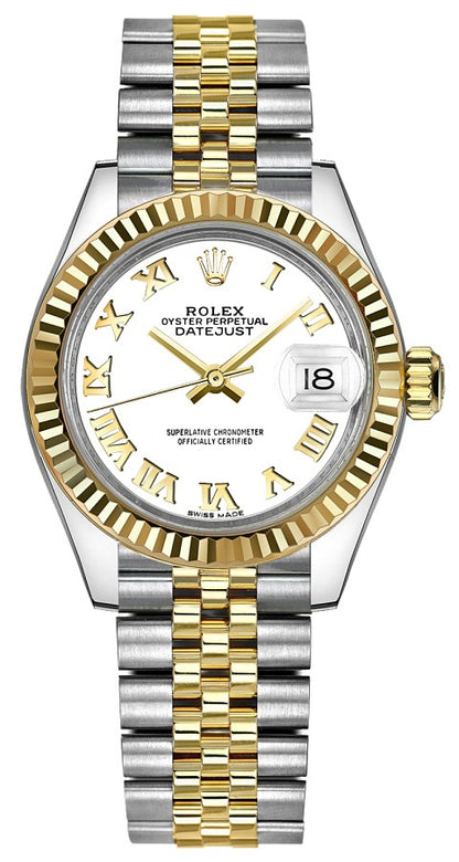 Rolex Lady-Datejust 28 White Roman Numeral Jubilee Bracelet Watch 279173-0023