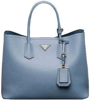 Pale Blue Prada Saffiano Cuir Double Large Tote Bag