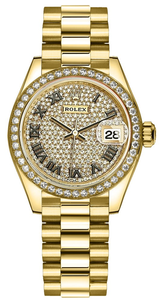 Rolex Lady-Datejust 28 Diamond Pave President Women's Watch 279138RBR-0029