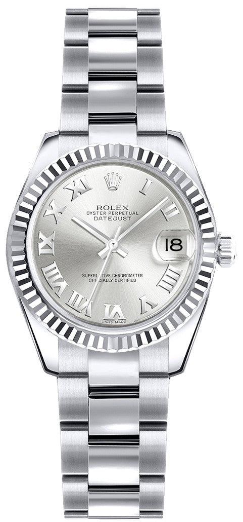 Rolex Lady-Datejust 26 Silver Roman Numeral Dial Watch 179179