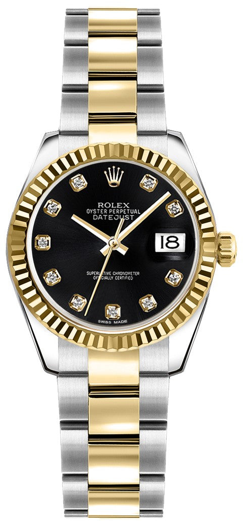 Rolex Lady-Datejust 26 Black Diamond Dial Watch 179173