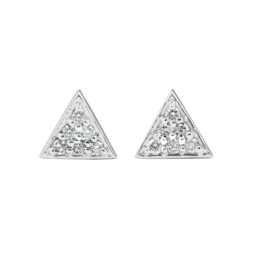 Diamond Pave Triangle Stud Earrings, 0.12 Carat on Solid 14k White Gold