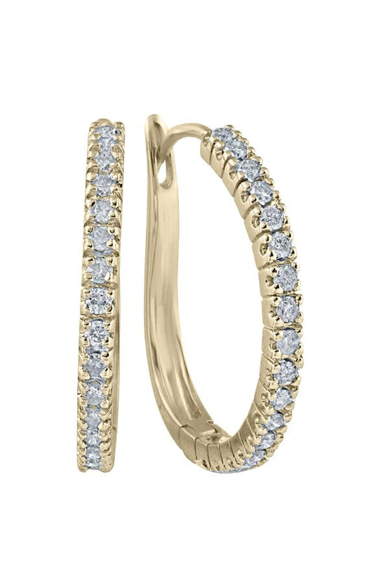 0.5 TCW Diamond Hoop Earrings on Solid 10k Yellow Gold