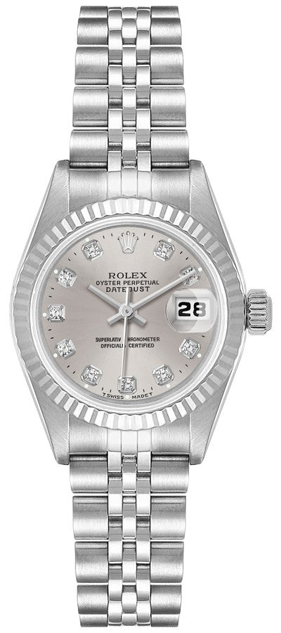 Rolex Lady-Datejust 26 White Gold Fluted Bezel Women's Watch 69174