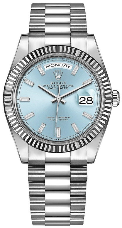 Rolex Day-Date 36 Fluted Bezel Platinum Bracelet Unisex Watch 128236-0009