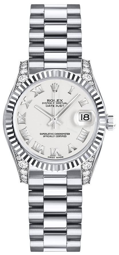 Rolex Lady-Datejust 26 White Roman Numeral Gold Women's Watch 179239