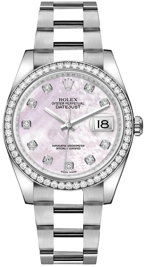 Rolex Datejust 36 Pink Mother of Pearl Diamond Watch 116244