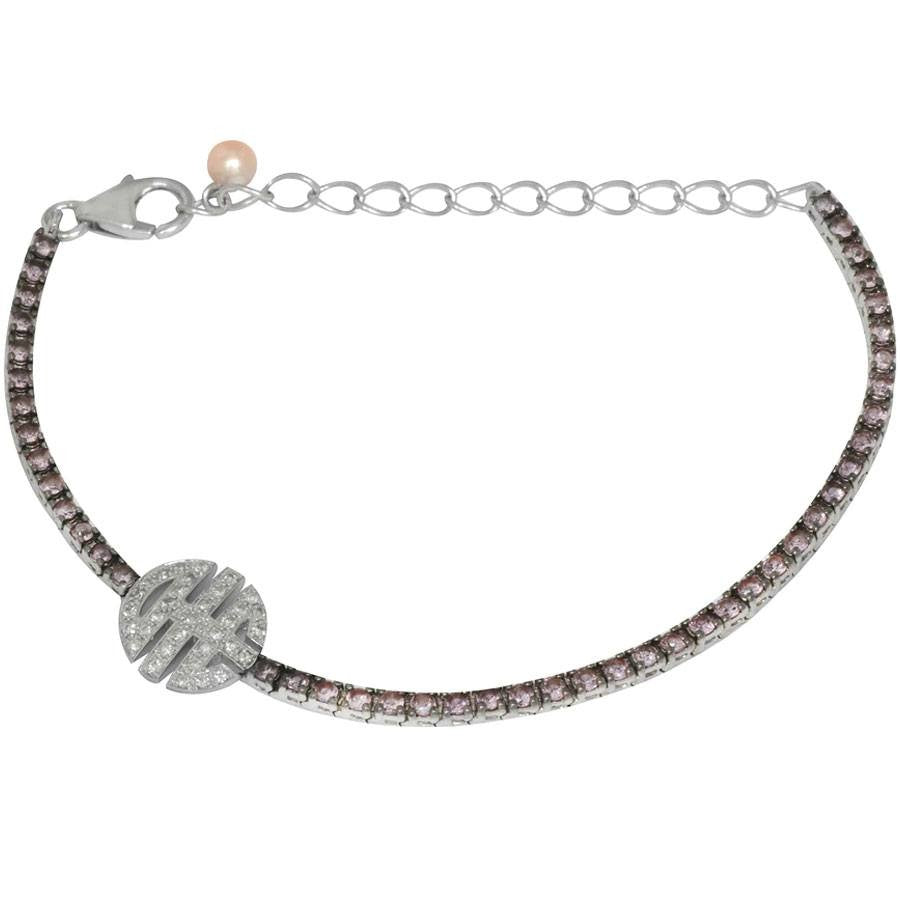 Mimi Milano Silver Diamond Pink Sapphire Pearl Bracelet B341ZR-100