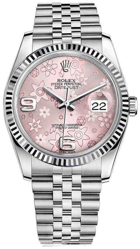 Rolex Datejust 36 Pink Floral Dial Women's Watch 116234-0117