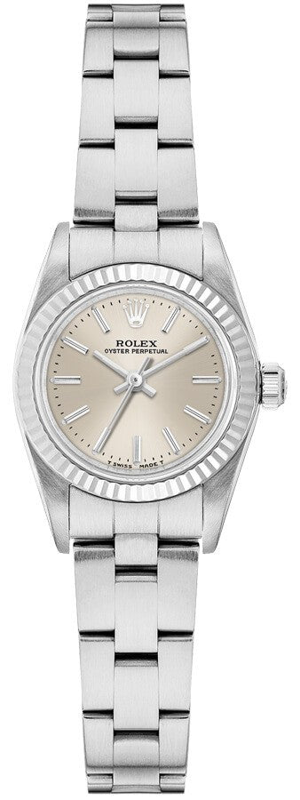 Rolex Oyster Perpetual 24 White Gold Fluted Bezel Women's Watch 76094