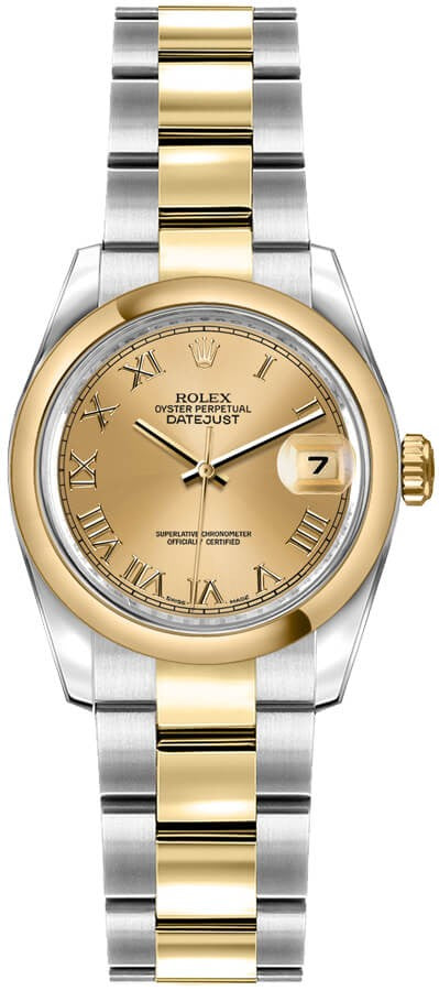 Rolex Lady-Datejust 26 Champagne Roman Numeral Women's Watch 179163