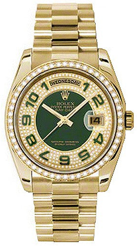 Rolex Day-Date 36 Green Diamond President Bracelet Watch 118348-0054