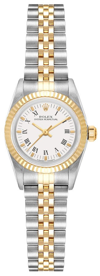 Rolex Oyster Perpetual 24 White Roman Numeral Dial Women's Watch 67193