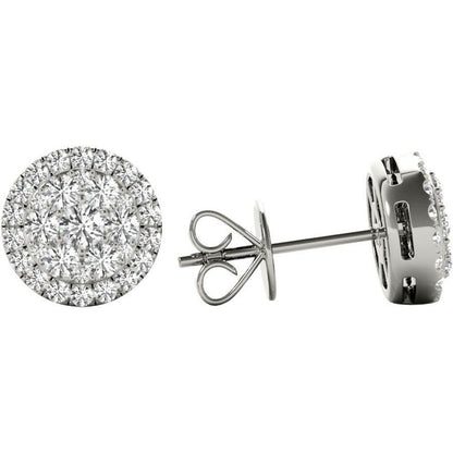 Diamond Halo Pave Earrings, 0.43 Carat on Solid 18k White Gold