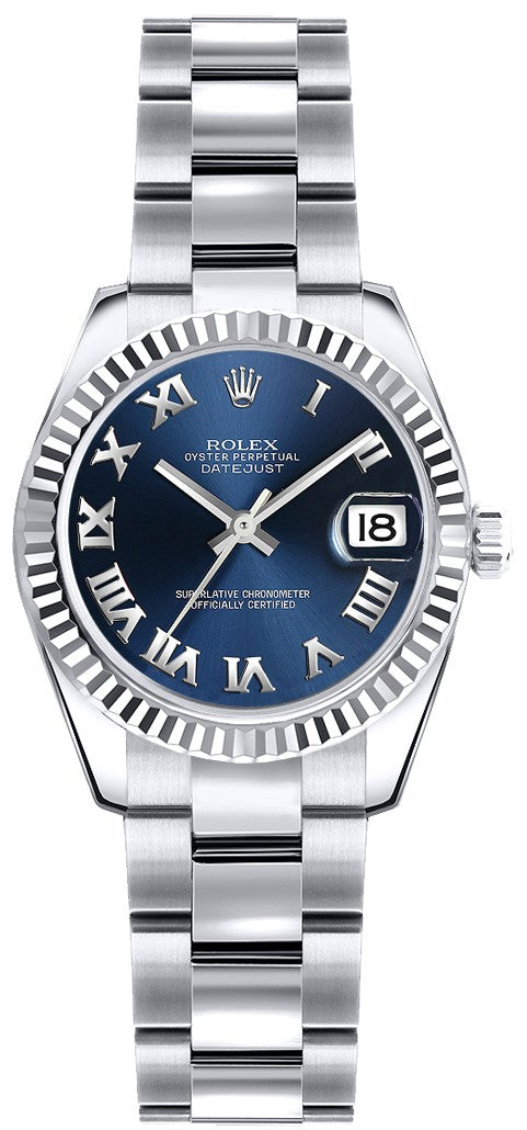 Rolex Lady-Datejust 26 Blue Roman Numeral Oyster Bracelet Watch 179179