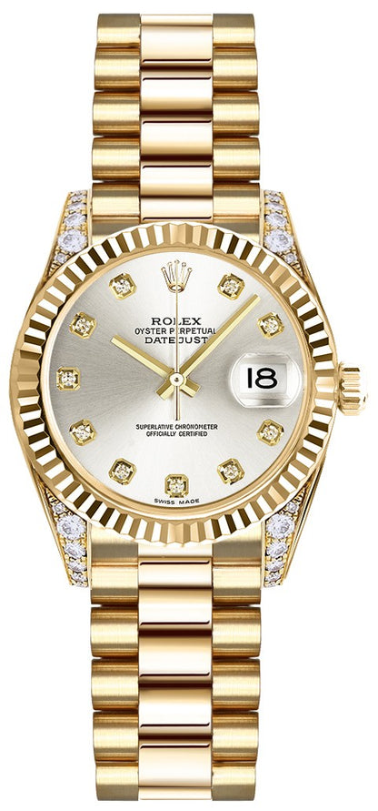 Rolex Lady-Datejust 26 Silver Diamond Dial Gold Women's Watch 179238