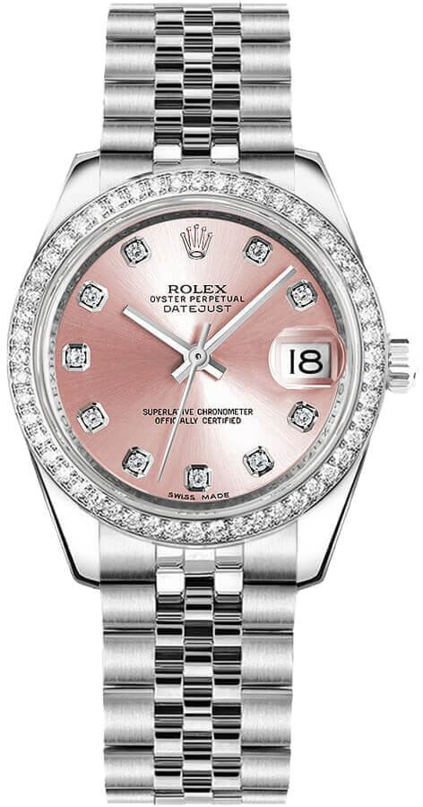 Rolex Datejust 31 Pink Dial Jubilee Band Diamond Women's Watch 178384-0045