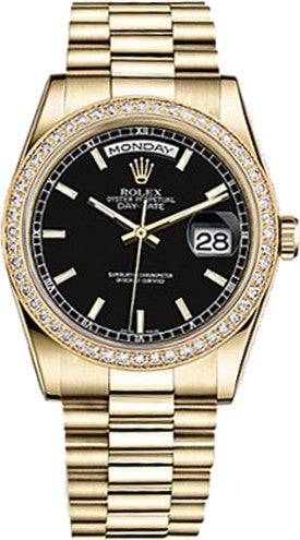 Rolex Day-Date 36 Black Dial Gold Watch 118348