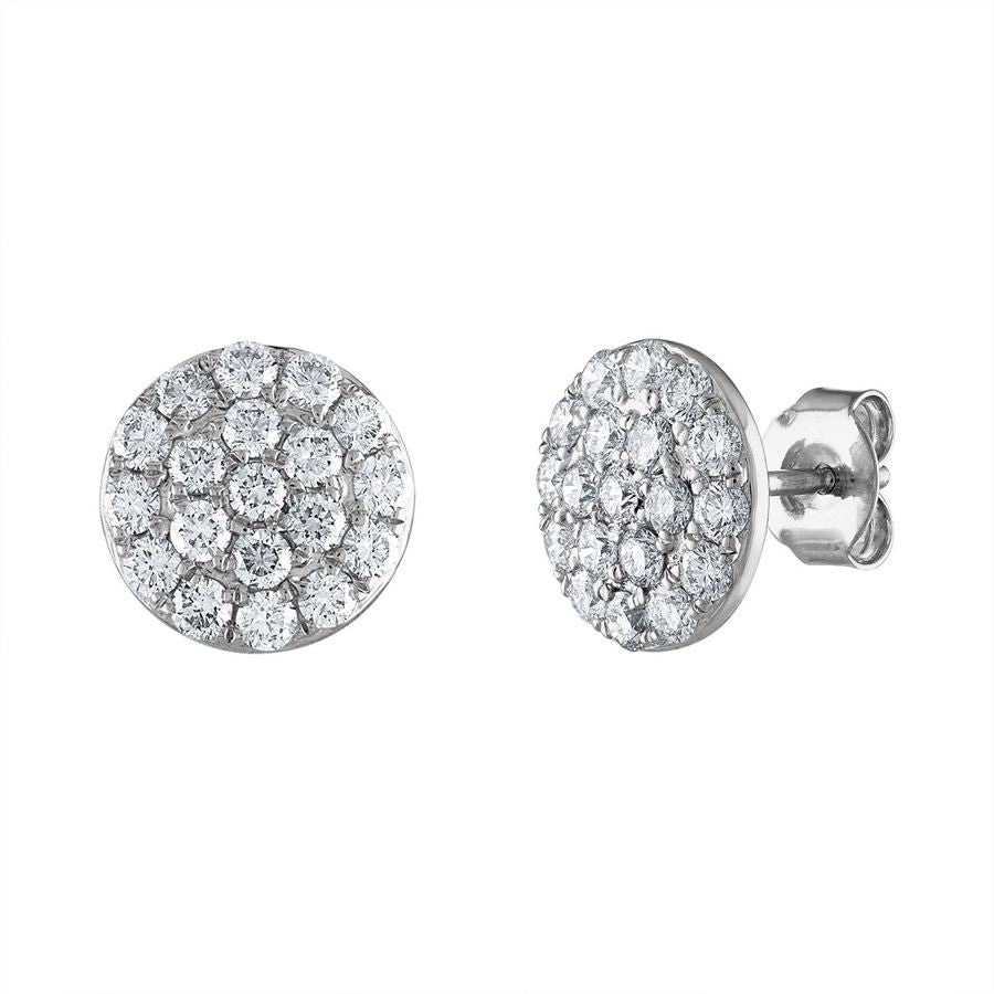 Diamond Cluster Earrings, 1.10 Carat on Solid 18k White Gold