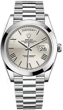 Rolex Day-Date 40 Silver Roman Numeral Platinum Watch 228206-0014