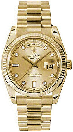 Rolex Day-Date 36 Champagne Diamond Gold Watch 118238-0116