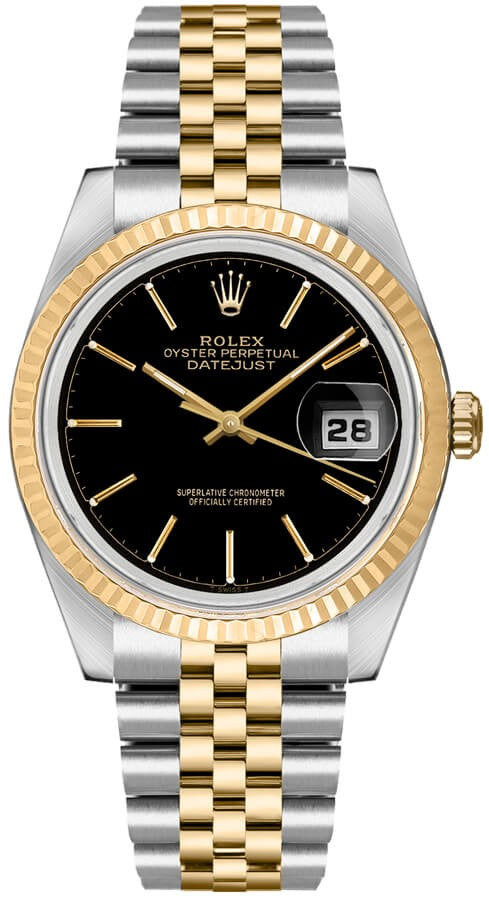 Rolex Datejust 36 Black Dial 18k Yellow Gold & Steel Watch 16233