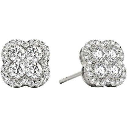 .63 TCW White Gold Diamond Pave Halo Flower Stud Earrings E21974W