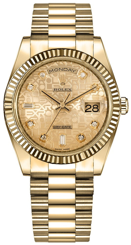 Rolex Day-Date 36 Champagne Jubilee Diamond Gold Watch 118238-0120